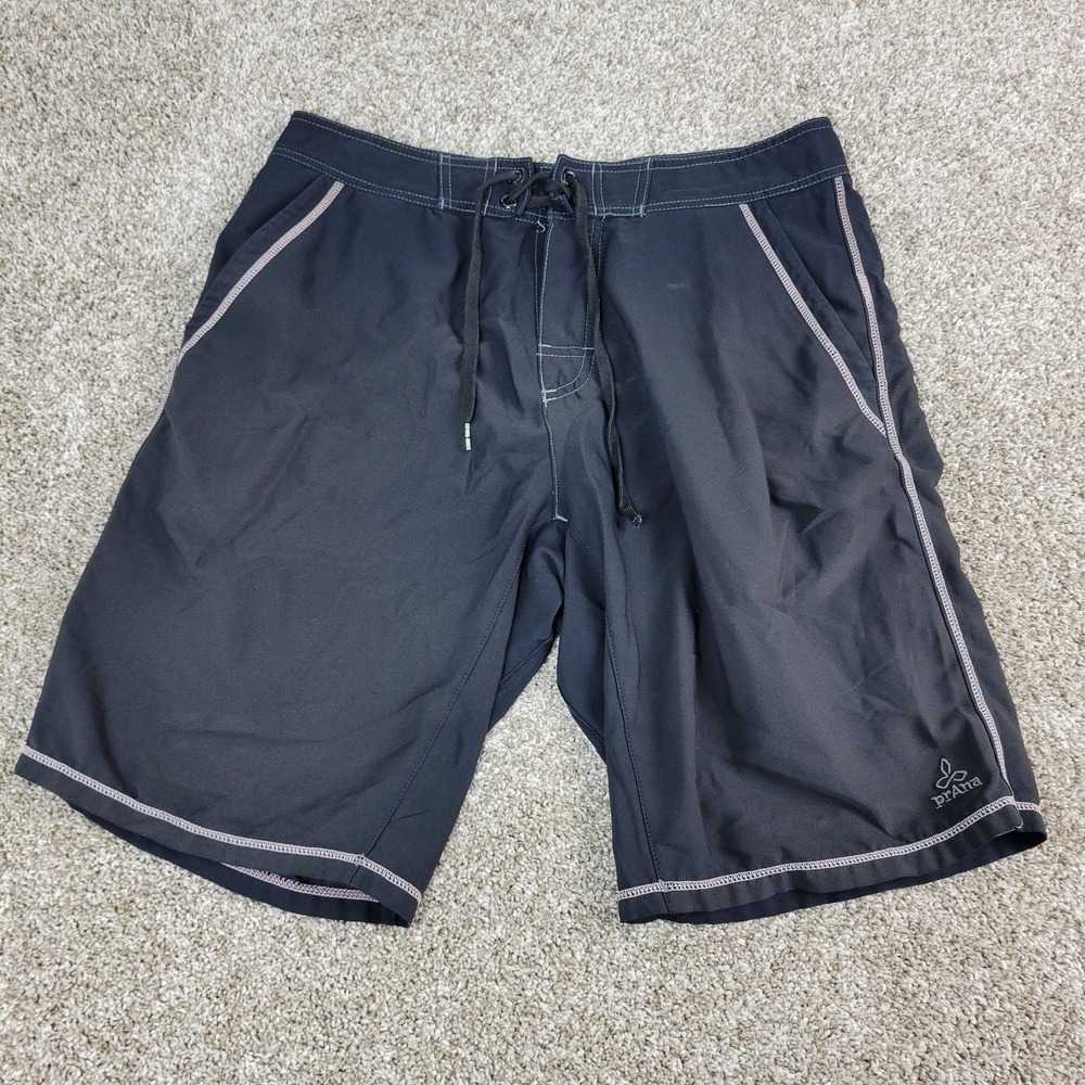 Prana Mens 33 Solid Black Stretch Board Shorts Swimsuit